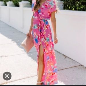 Vici Doll Bardot Floral Wrap Dress in blue size S